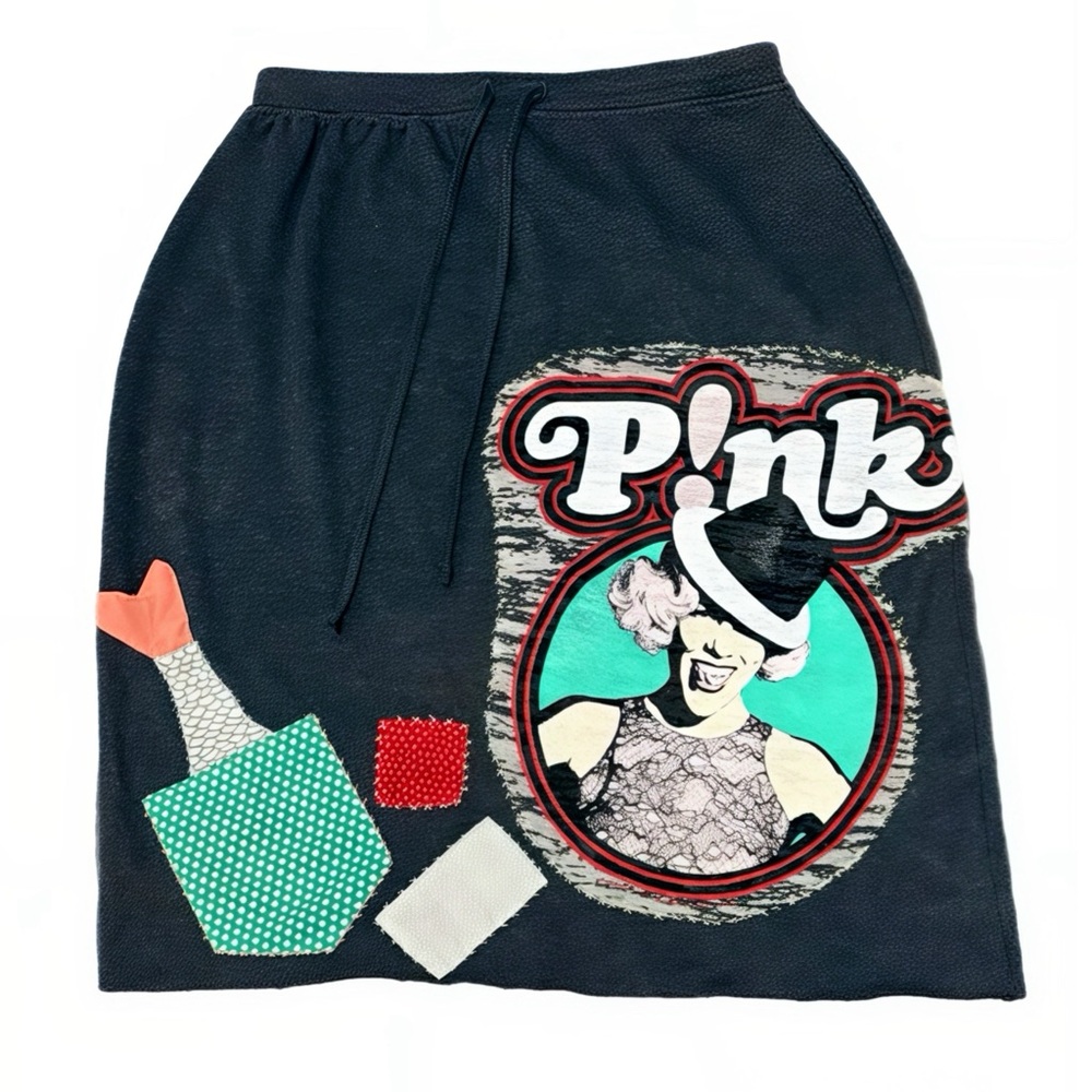 Custom "Pink" black pencil skirt with appliqué details!